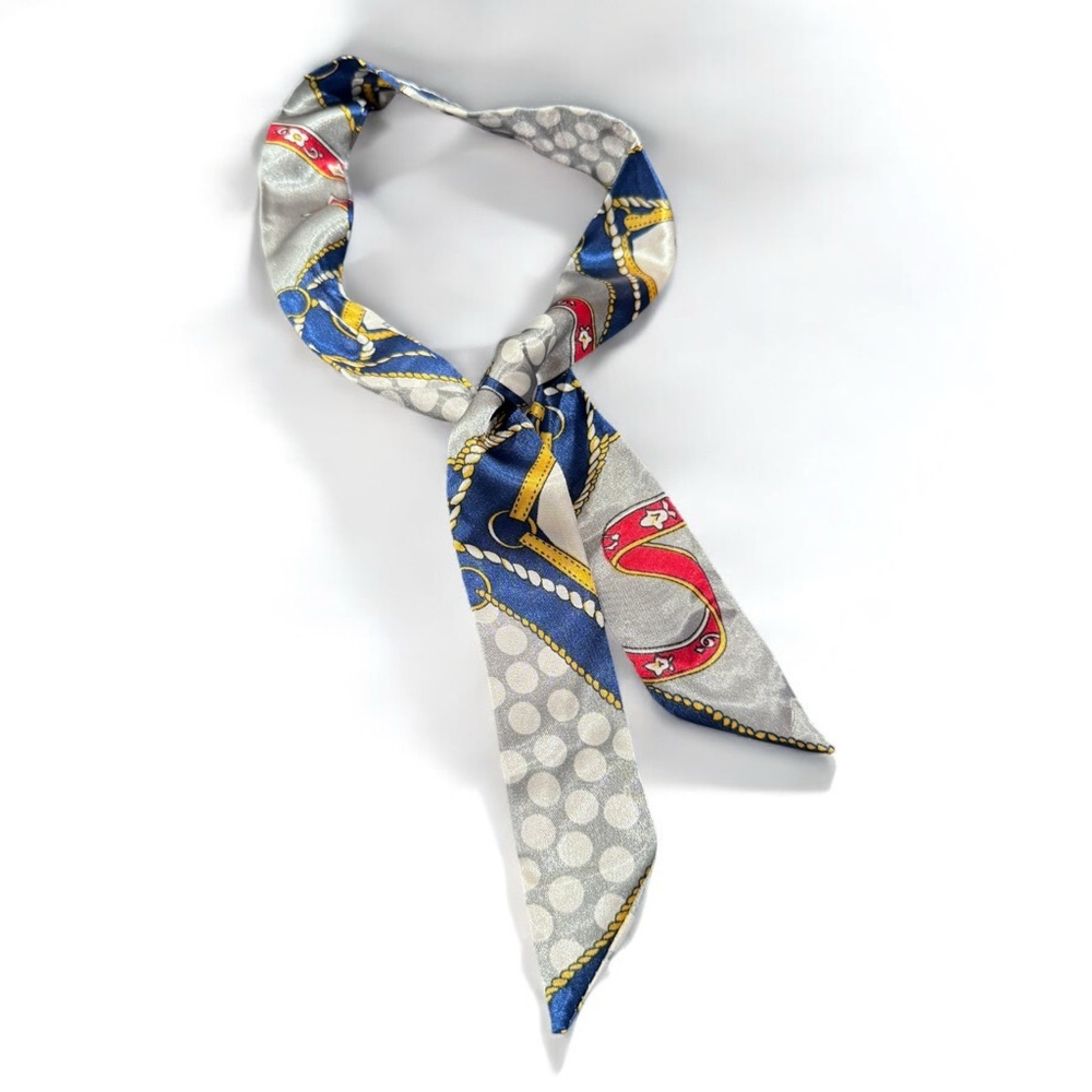 Vintage Multi Retro Inspired Neck Scarf NWOT Gray Silver Blue red white